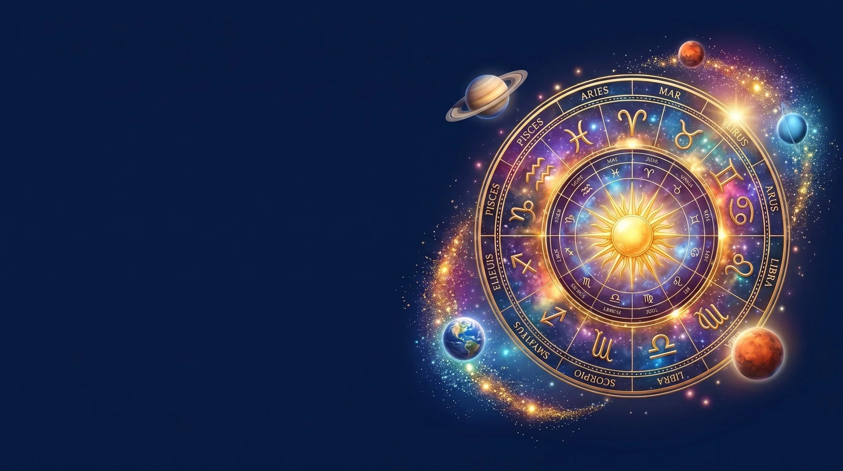 Cosmic night sky with zodiac constellations